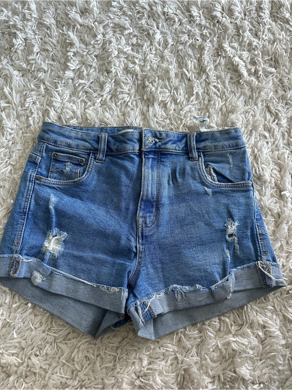 Zara Trafa[luc] denim shorts Distressed Denim Jean Shorts Waist 02